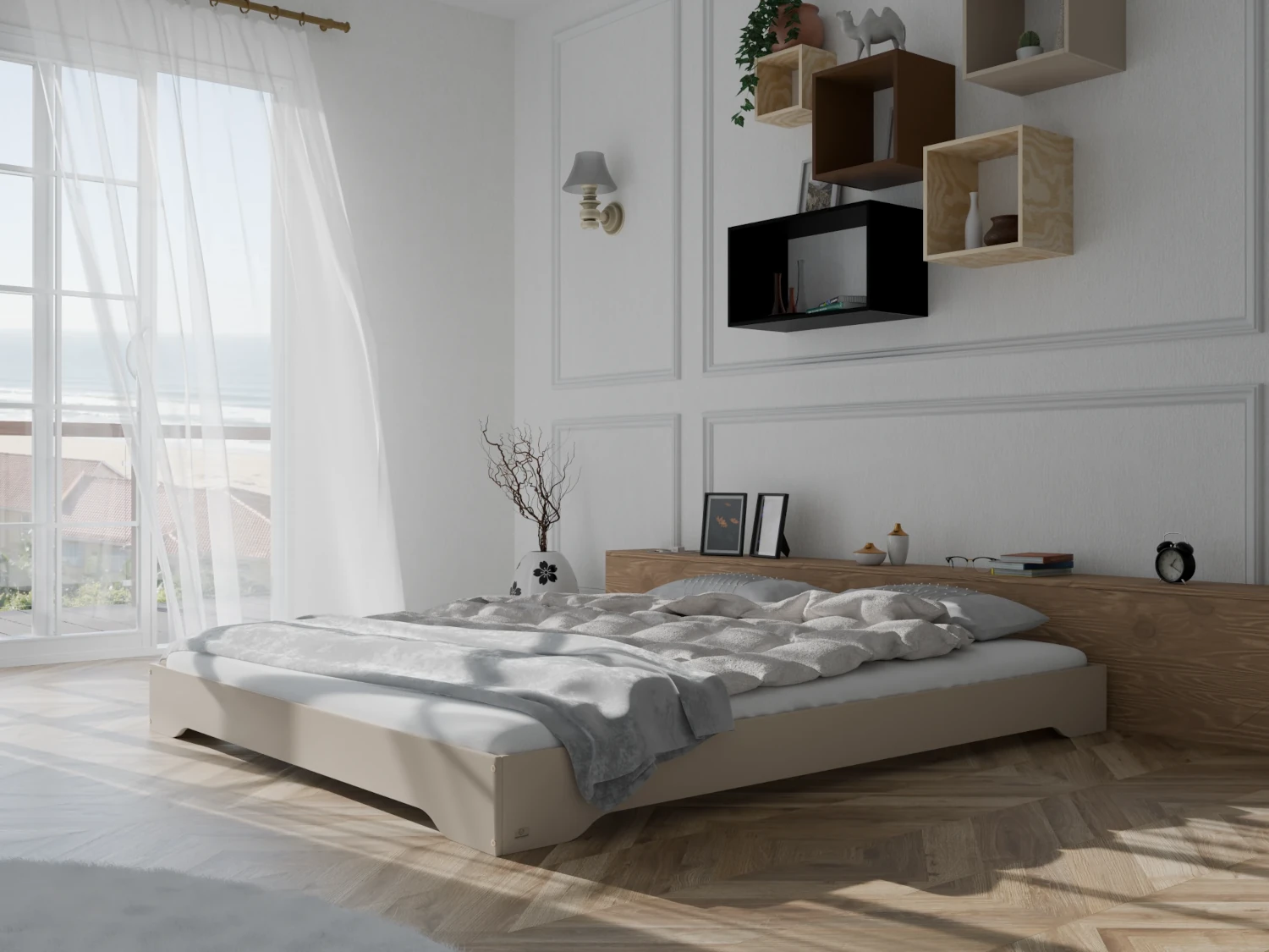 Łóżko pojedyncze dla dzieci podłogowe ze stelażem TILA 7 Montessori Drewniane